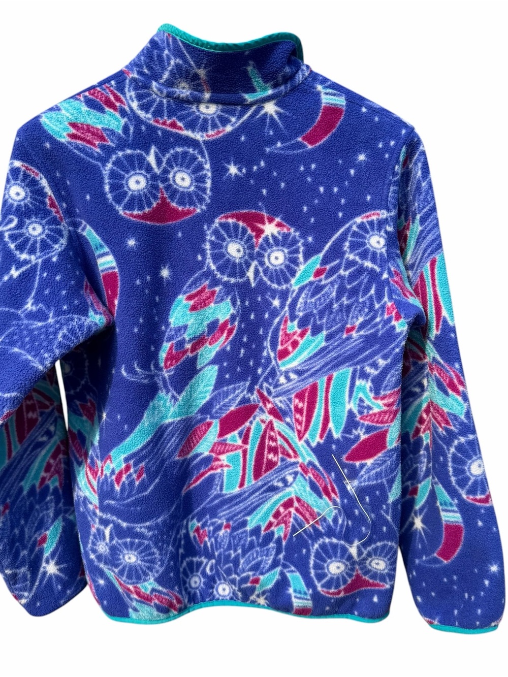 Patagonia Blue Multicolor Owl Print Teddy Fleece Pullover - Picture 6 of 10